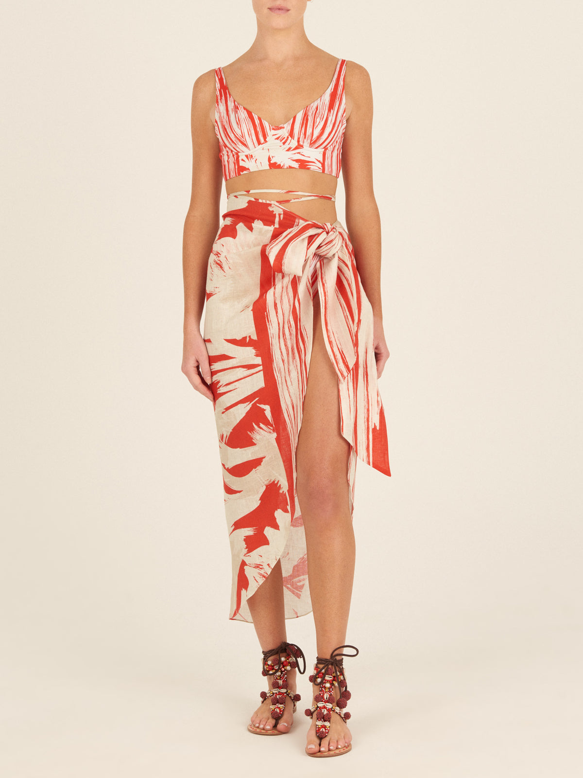 Alice Skirt Coral Red Palm Print