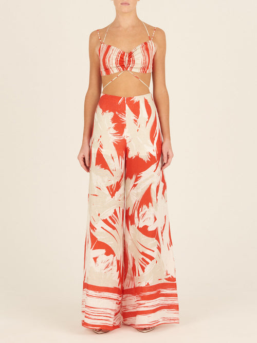 Travis Top Coral Red Palm Print