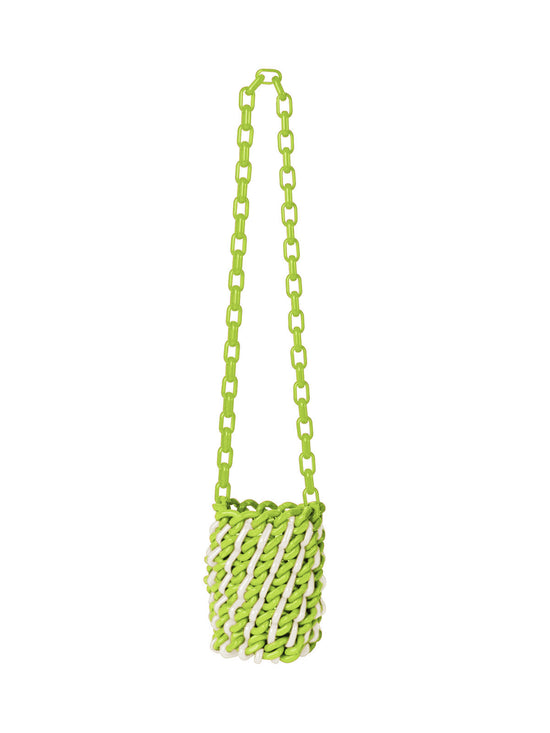 Anise Bag Lime White with a long green plastic chain strap, featuring durable resin rings and a soft tulle lining for added elegance.